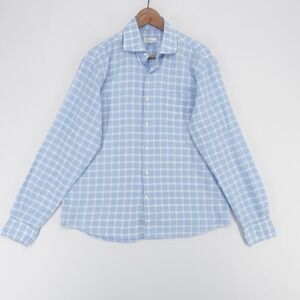 Peter Millar Shirt Mens L Blue Plaid Linen Blend Sorona Long Sleeve Button Up